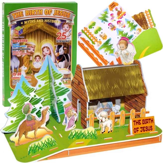 Puzzle 3D crèche de Noël, 25 pièces
