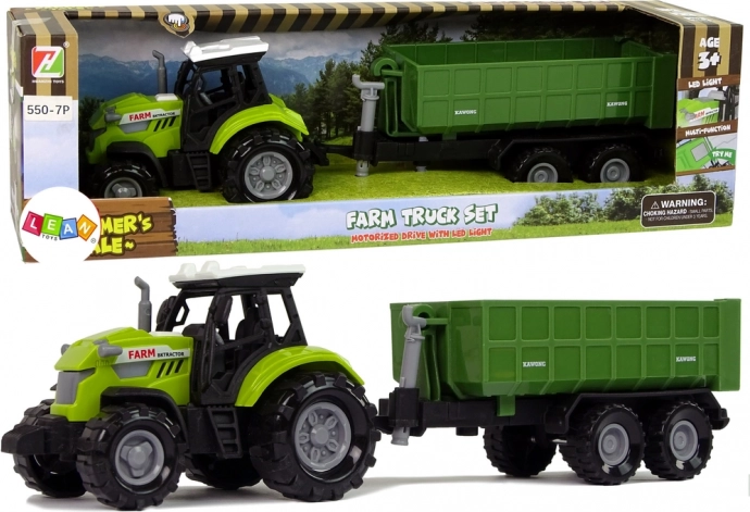 Green tractor with detachable trailer and sounds