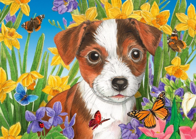 Puzzel Puppy in de tuin 1000 stukjes