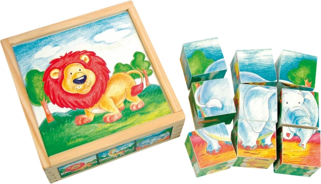 Bino houten blokpuzzel – wilde dieren, 9 stukken
