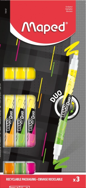 Markeerstiften MAPED Fluo Peps Duo Neon, set van 3 stuks