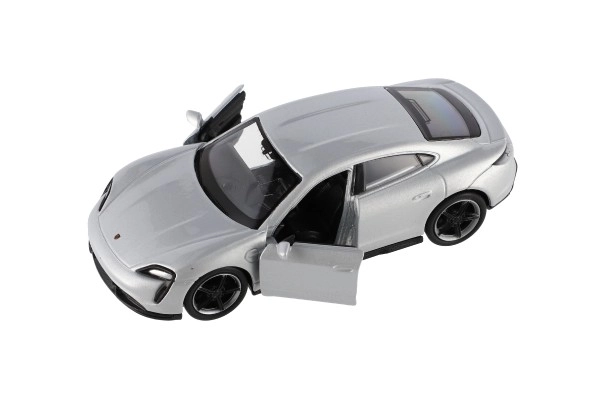 Auto Welly Porsche Taycan Turbo S metaal/plastic 12cm 4 kleuren op terugtrek mechanisme 12 stuks in doos