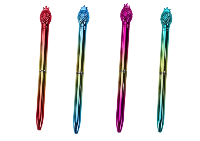Pen met ananasglans gouden kleur met blauwe punt 0,7 mm Mix