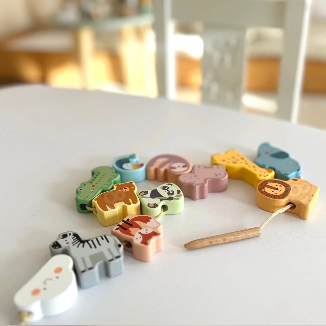 Woopie Green Wooden Zoo Lacing Blocks Montessori Set