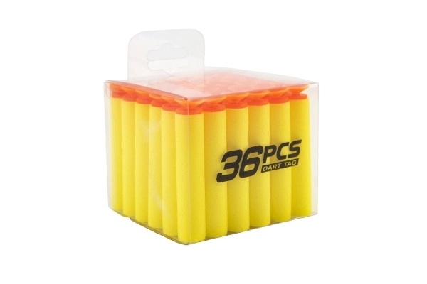Vervangende schuimrubberen kogels voor pistool 36 stuks met zuignappen 4 kleuren in doosje 8x7x8cm