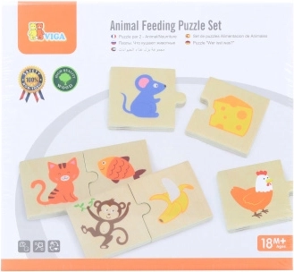 VIGA houten puzzel voed het diertje – wat eten dieren, 24 stukjes
