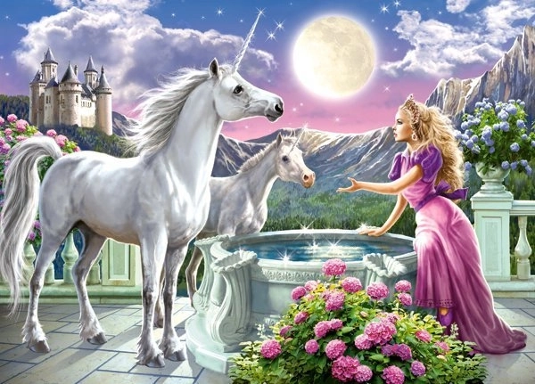 Puzzel 120 stukjes – prinses en haar eenhoorns