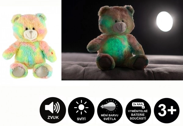 Droombeer regenboog knuffel 40cm op batterijen met licht en geluid in zak