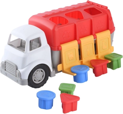 Camion-benne de recyclage en plastique avec poubelles et jeu d’encastrement, roue libre, 34 cm