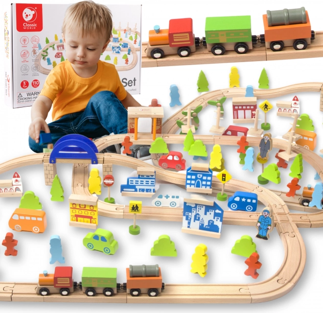 circuit de train en bois 110 pièces CLASSIC WORLD