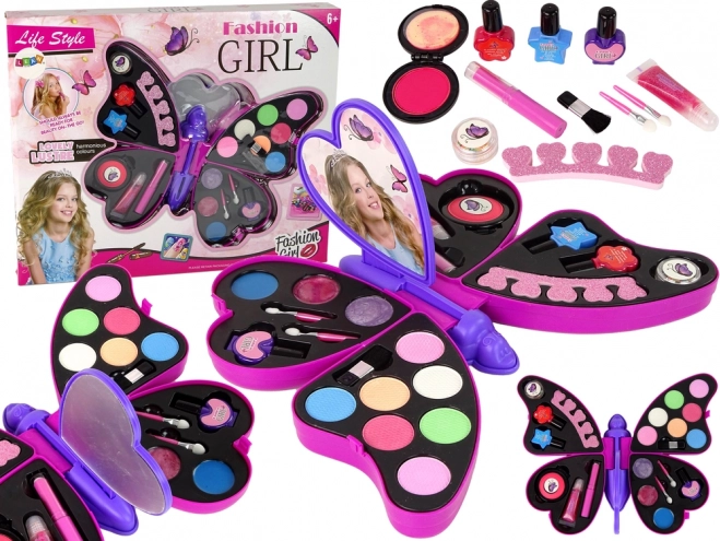Kinder-Schminkset Schmetterling Lila – Lidschatten, Lipglosse und Nagellacke