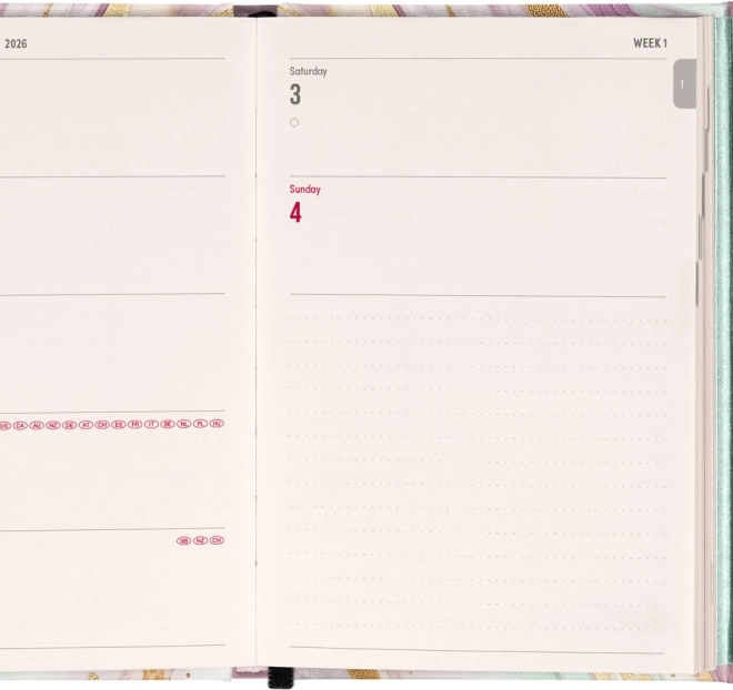 Agenda hebdomadaire Marbre Rose avec fermeture magnétique 2026