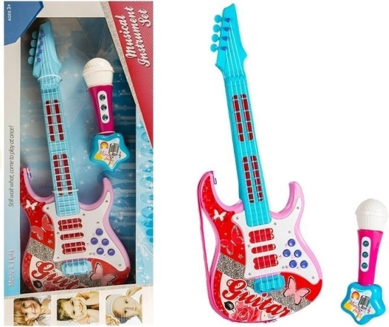 Rosa Gitarren- und Mikrofonset für Kinder