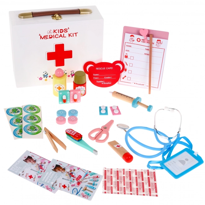 Ensemble en bois Docteur + brochures éducatives + autocollants "Patient courageux" - 30 pièces