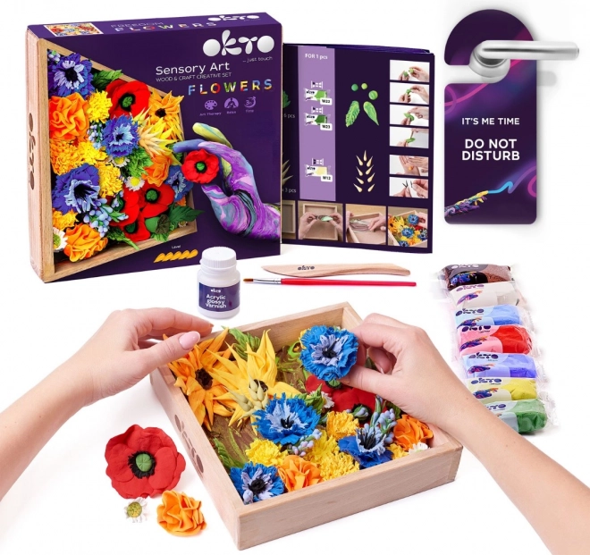 OKTO FREEDOM Kit artistique de modelage DIY fleurs avec cadre en bois 21x21 cm