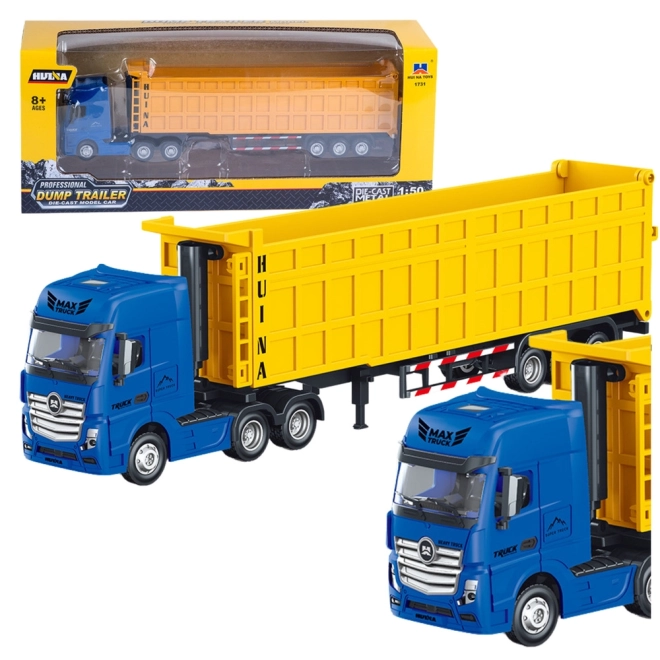 Metallic Freight Truck with Volumetric Trailer Yellow Huina 1:50