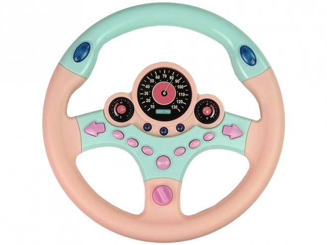 Interactive Pink Steering Wheel Simulator with Sounds and Lights