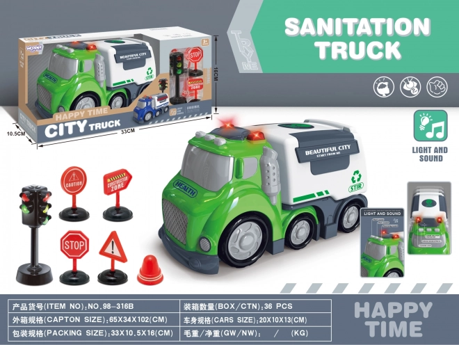 Woopie Popelářský Vůz City Truck Effets Sonores et Lumineux