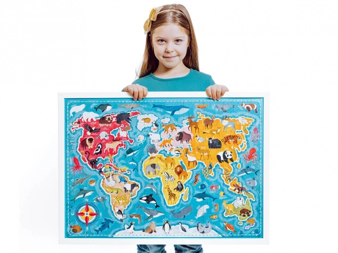 Puzzel 60 stukjes Puzzlove - Wereldkaart Dieren
