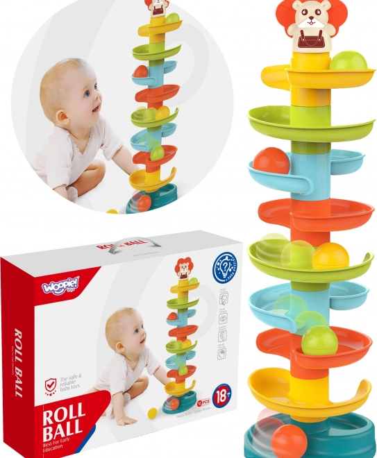 Tour spirale à billes Woopie Baby, 10 éléments et 6 balles