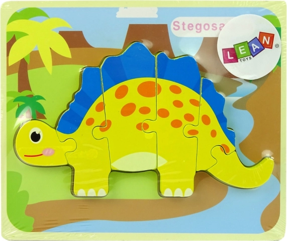 Houten dinosauruspuzzel – gele stegosaurus of gele oviraptor