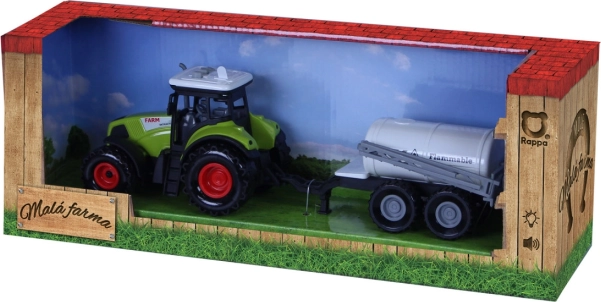 Plastic tractor with sound and light with spray trailer