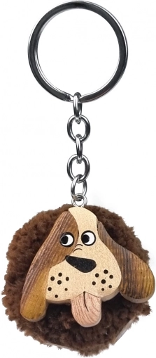 Wooden Keychain Pompon Dog