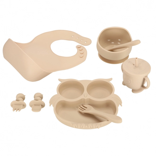 Siliconen babyset uil, 8 stuks, beige