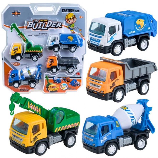 Spielzeugset Baustelle - Kran, Kipper, Müllwagen und Betonmischer – A