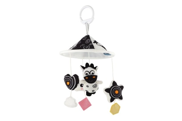 Muziekmobiel boven ledikant dieren pluche zwart-wit in doos 30x22x5,5cm 0+