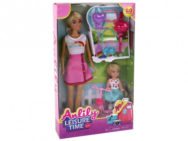 Anlily Puppen Mama und Tochter mit blonden Haaren und Roller