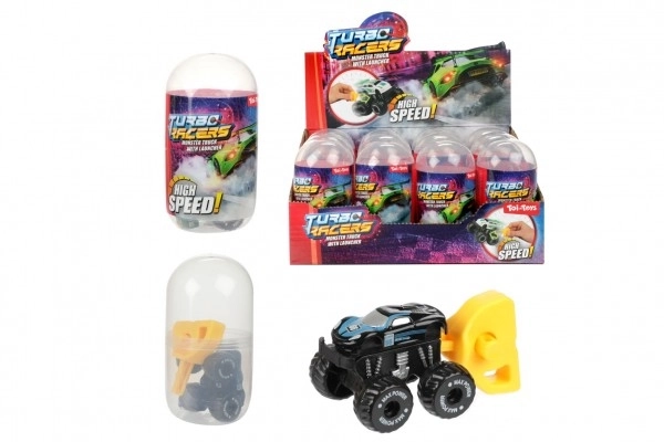 Auto terrein mini met starter kunststof 4cm in plastic ei 5x10cm 12st in doos