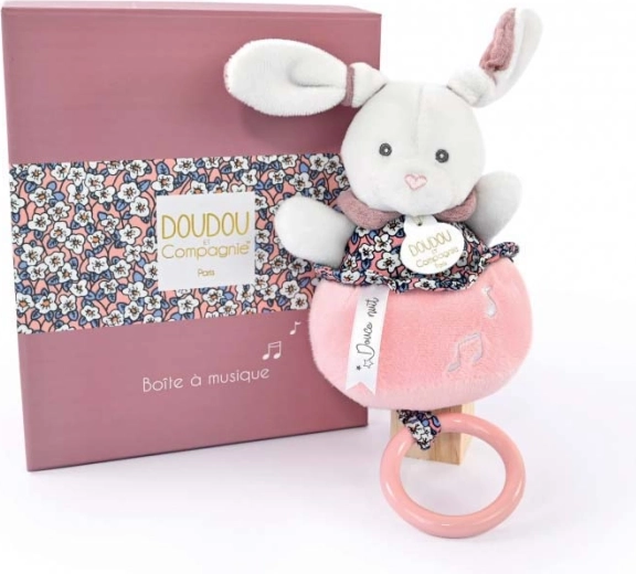 Doudou gift set – pink plush bunny with melody 20 cm