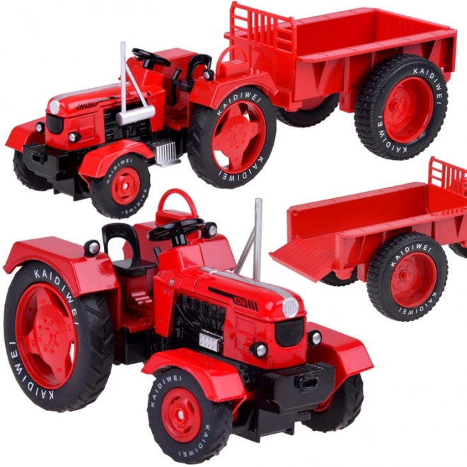 Rode metalen tractor met rubberen wielen 1:18