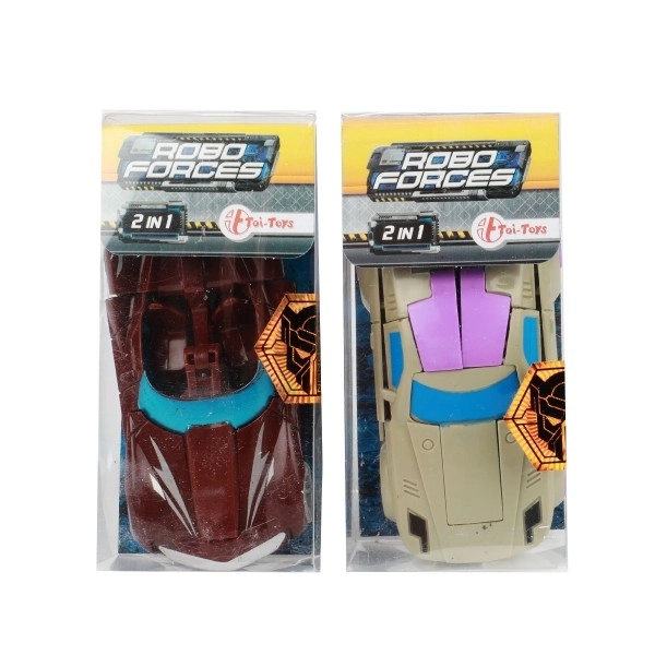 Transformer auto/robot plastic 10cm mix kleuren in plastic doos 5x10,5cm