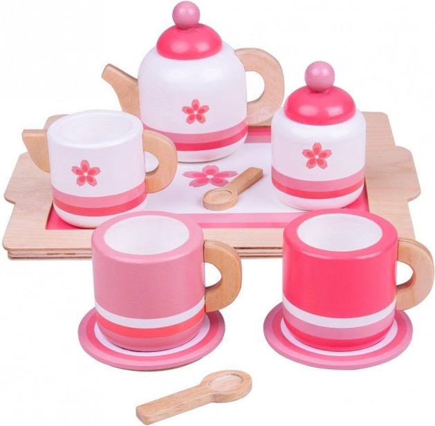 Service à thé en bois rose Bigjigs Toys