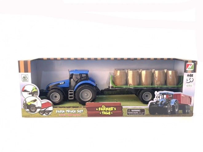 Traktor mit Schwungrad und Anhänger voller Heu
