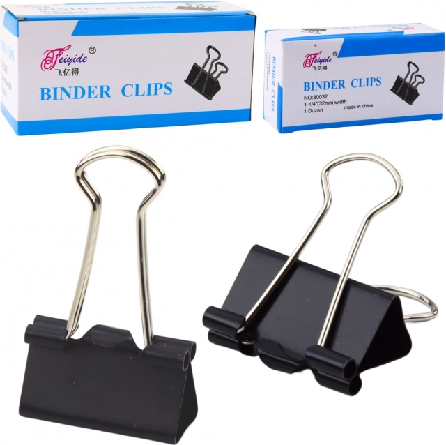 Universele kantoorclips staal veer zwart 32 mm 12 stuks