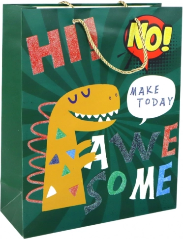 Sac cadeau en papier vert avec dinosaure 32 × 26 × 10 cm