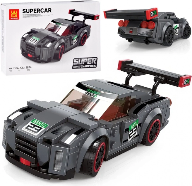 Technical construction set sports car gray, 166 pieces with stickers