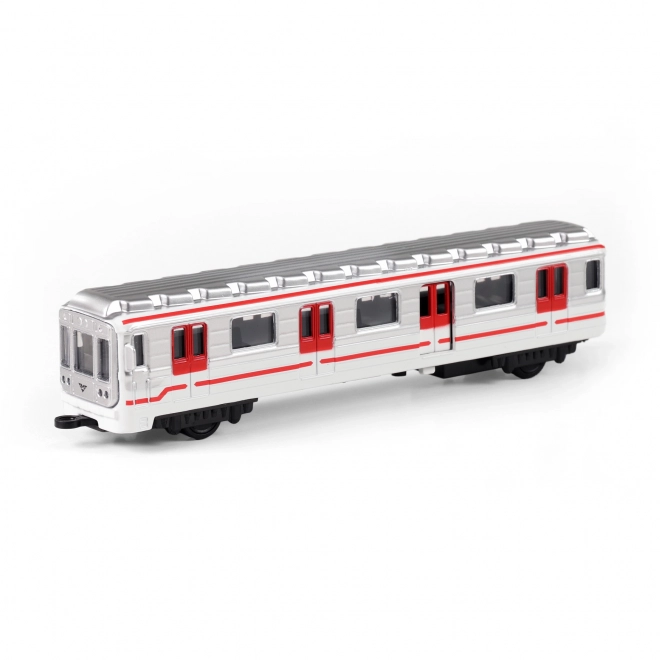 Praagse metro metaal 16 cm met opwindmechanisme in doosje 19,5x7x6 cm