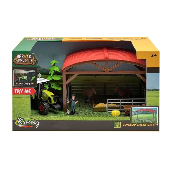 Speelset met tractor en paardenomheining