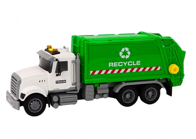 Wit-groene speelgoed vuilniswagen met licht- en geluidseffecten