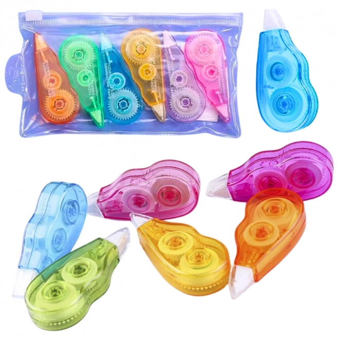 Set van gekleurde correctietapes met ritsetui 6 stuks