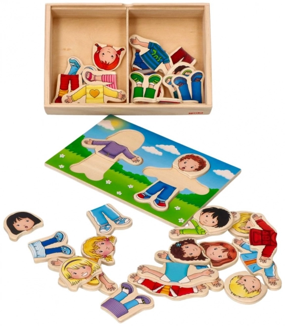 Houten puzzel voor kinderen Kleden met jongen en meisje