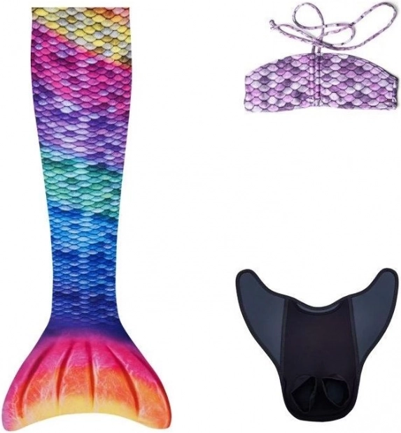 Queue de sirène arc-en-ciel avec monopalme AQUARIS + bikini enfant