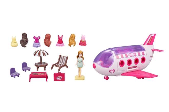 Vliegtuig met pop en accessoires 28cm