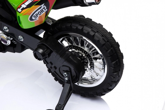 Kinder Elektro-Cross-Motorrad mit Akku – grün, mit Stützrädern und LED-Lichtern