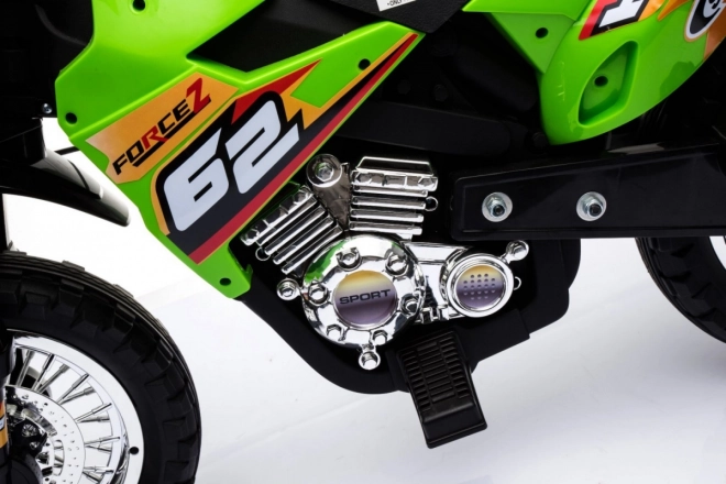Kinder Elektro-Cross-Motorrad mit Akku – grün, mit Stützrädern und LED-Lichtern