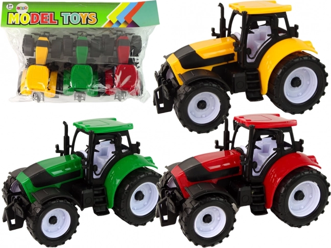 Set of Colorful Agricultural Tractors 3 pcs